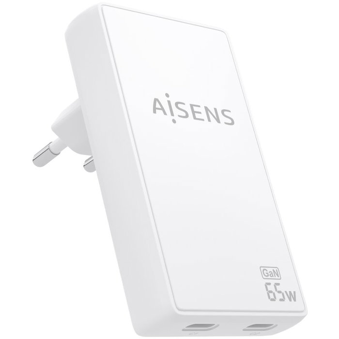 Aisens Cargador de Pared GaN Ultra Delgado 65W 2xUSB-C Blanco ASCH-65W2P077-W Aisens Cargador de Pared GaN Ultra Delgado 65W 2xUSB-C Blanco ASCH-65W2P077-W